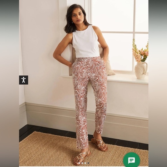 Boden Pants - NWOT Boden Pull On Ankle Trousers Red Oak Summer Paisley Brown White Straight 10